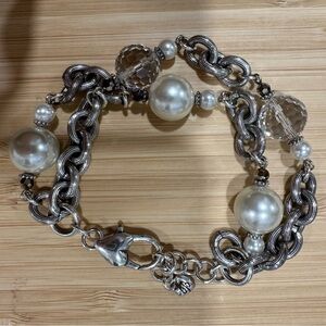Brighton Double Strand Elegant Silver Pearl Bracelet